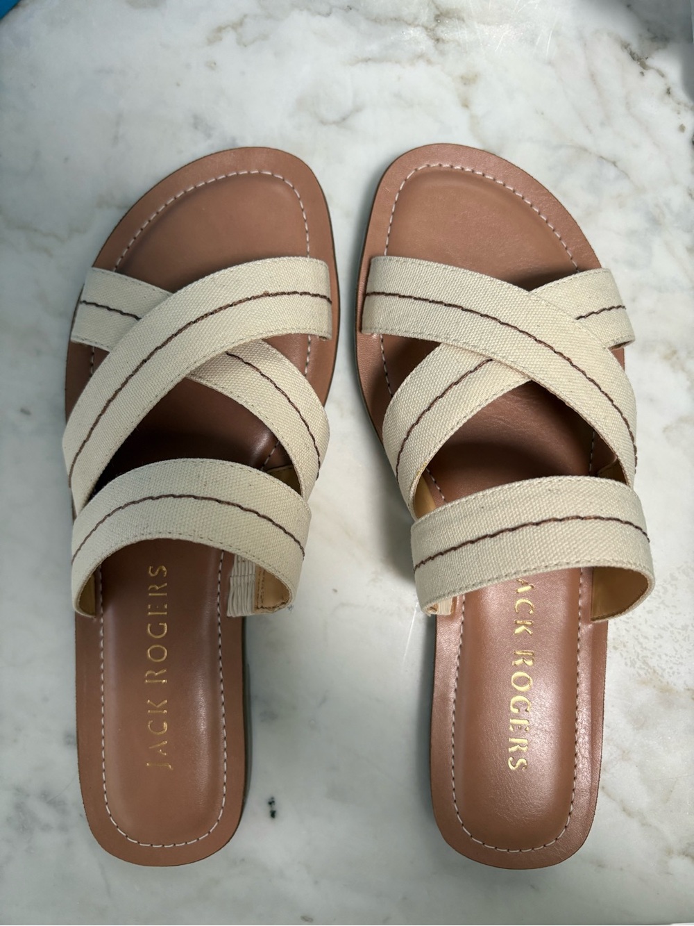 Jack Rogers Cream Cross-Strap Slide Sandals